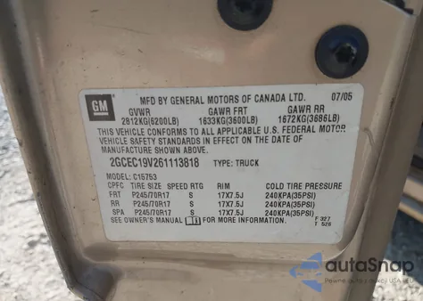 2006 Chevrolet Silverado 1500 Lt1 из США, поврежденный, VIN 2GCEC19V261113818